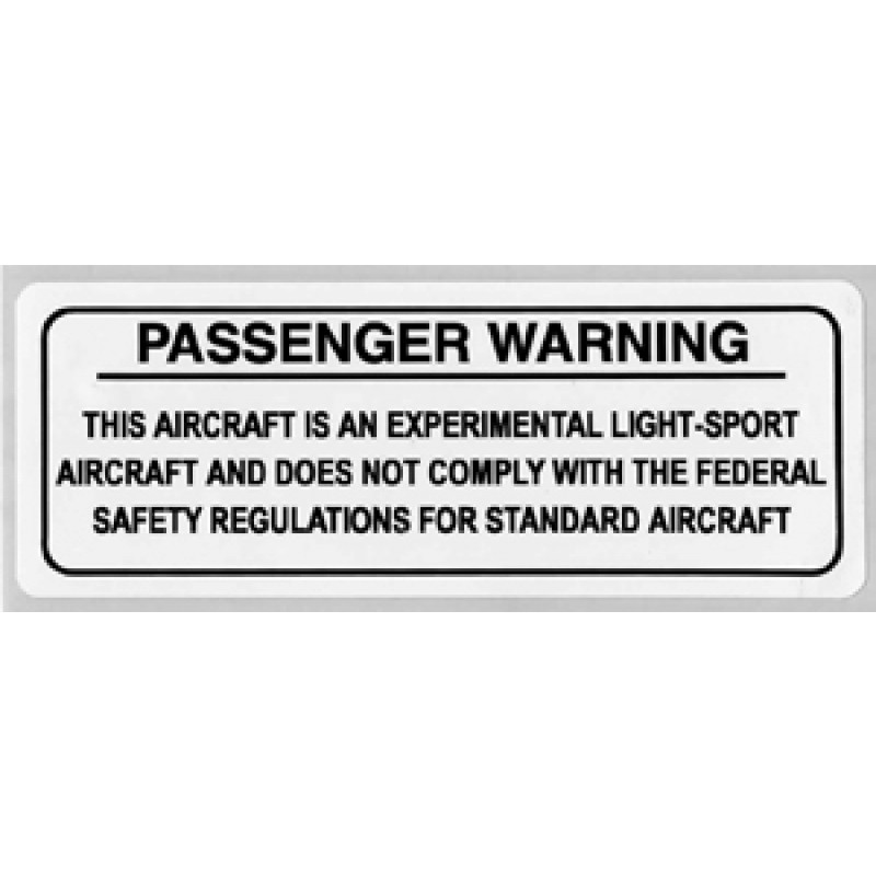 Aluminum Passenger Warning Placard  4"L X 1-1/2"W