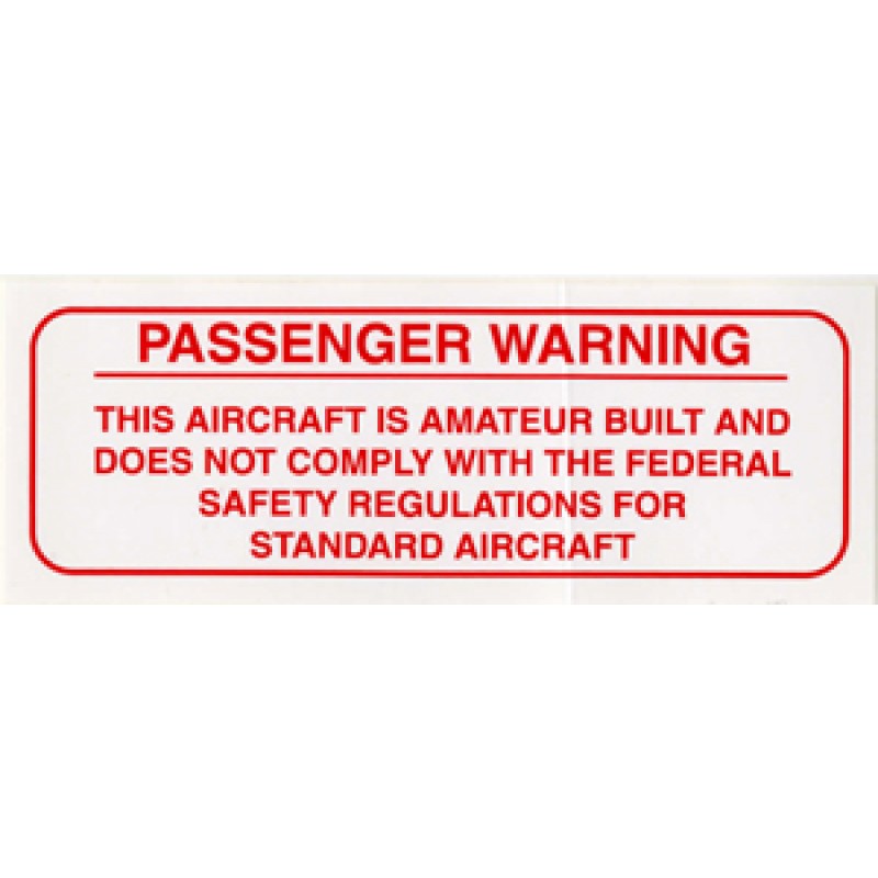 Amateur Built Passenger Warning Placard, red