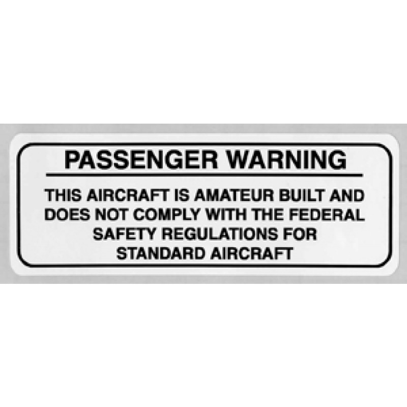 Amateur Built Passenger Warning Placard, black