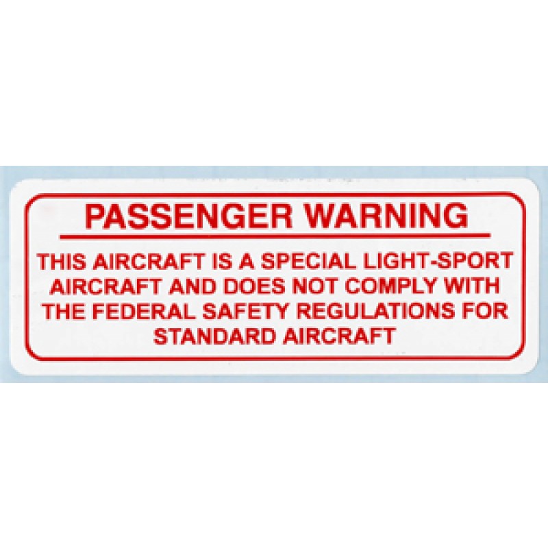 Special Light Sport Passenger Warning Placard, red